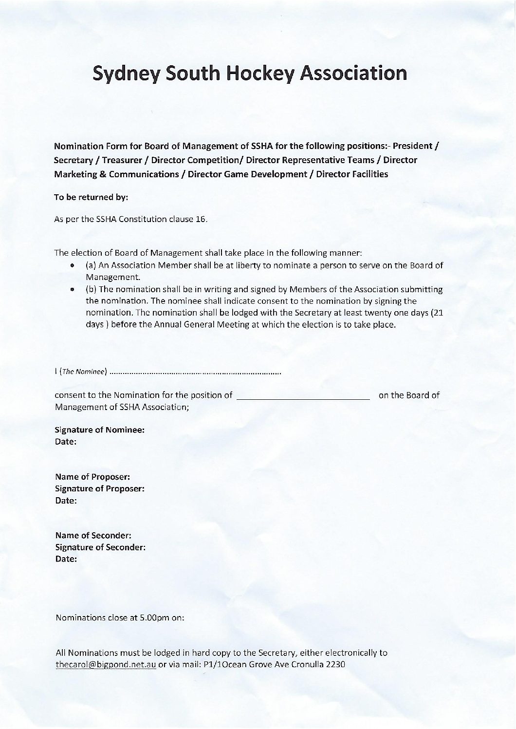 Sydney South Board Nomination form 2017
